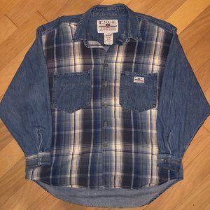 Vintage ENUF Internationale Denim Flannel Shirt Men's Medium Blue 90s Y2K Grunge